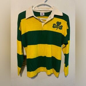 Vintage 1970's NOTRE DAME Green/Yellow Long Sleeve Polo - The Big R Brand SZ M